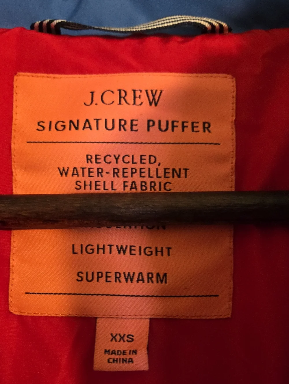 J. Crew Bright Blue Signature Puffer Coat with Red Lining